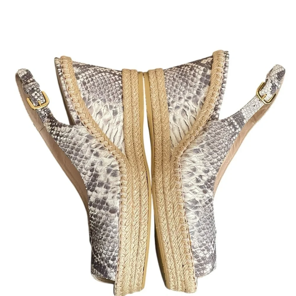 Stuart weitzman Beige Snakeskin Embossed Leather Espadrille Wedge Slingback 9.5M